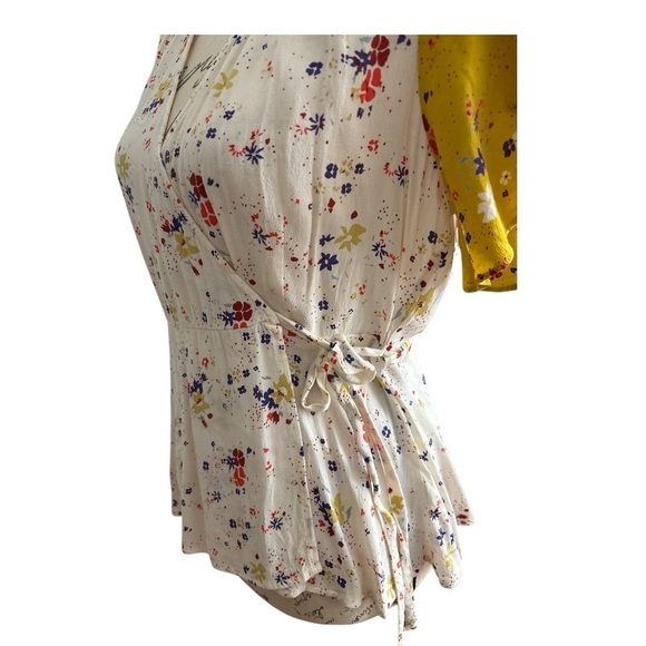 ANTHROPOLOGIE Meadow Rue wrap top, colorful, contrast sleeves, size 8 - Picture 6 of 9
